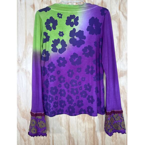 Peck & Peck Weekend Shirt Floral Bead Neckline Vintage Y2K Large Stretchy - Picture 2 of 7